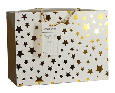 Folding Gift Bag w/Golden Stars 23x16x11 cm