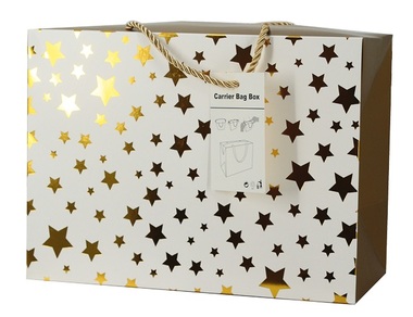 Folding Gift Bag w/Golden Stars 27x20x13 cm
