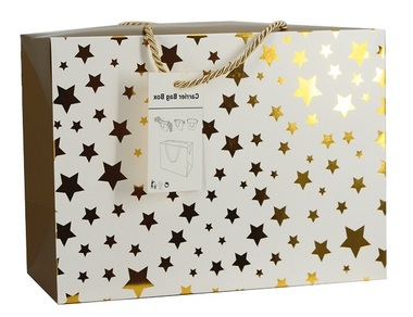 Folding Gift Bag w/Golden Stars 27x20x13 cm