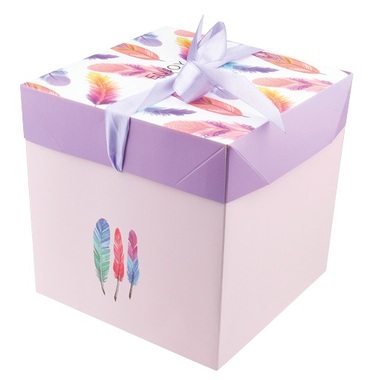 Foldable Gift Box with Ribbon M  16,5x16,5x16,5 cm Feathers