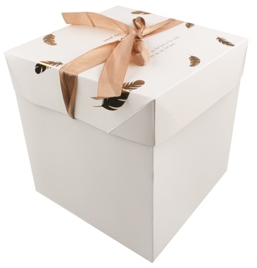 Foldable Gift Box with Ribbon M  16,5x16,5x16,5 cm Gold Feathers
