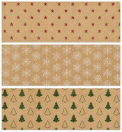 Kraft wrapping paper red, white, green print 3 motifs, 60 g, 200x70 cm