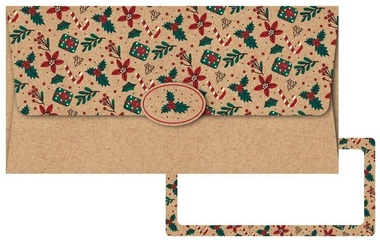 Money envelope Christmas leaves and berries natural 23 x 11.5 x 0.2 cm