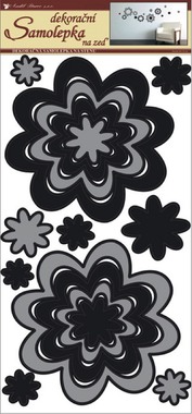 Wall Sticker 60x32 cm, Grey-black Flowers