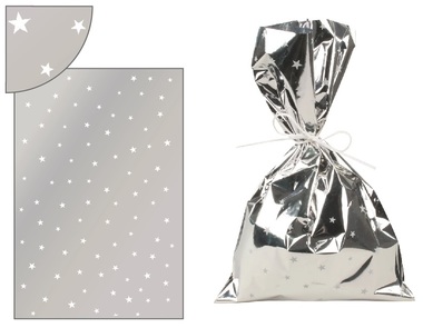 Silver Gift Bag 16x25 cm, w/Stars