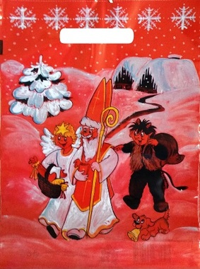 PE Red Bag 36 x 27 cm Angel, Devil and St. Nicholas walking