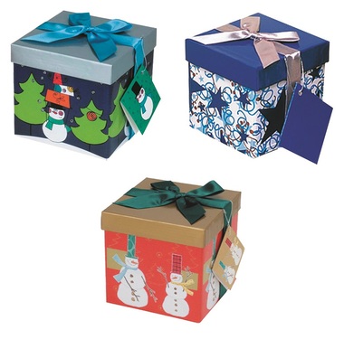 Foldable Gift Box with Ribbon, 12x12x12 cm S, Christmas theme