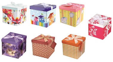 Foldable Gift Box with Ribbon M, 15x15x15 cm
