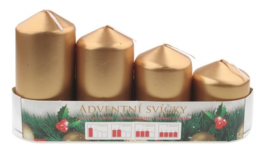 Advent Set of Candles 60, 75, 90, 105 x 50 mm, 4 pcs VARNISH-GOLD