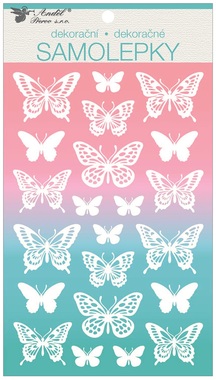 Stickers 14 x 24 cm, White w/Glitters Butterflies