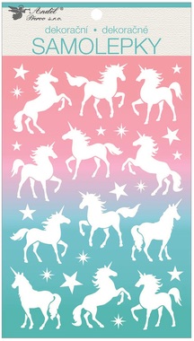 Stickers 14 x 24 cm, White w/Glitters Unicorns