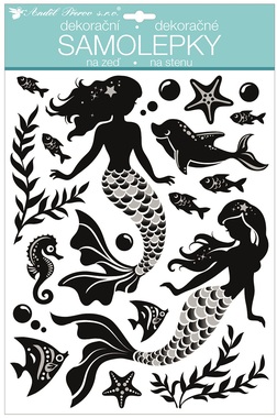 Wall Sticker w/Glitters, Black Mermaids