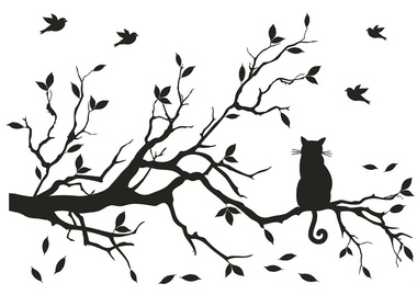 Wall Sticker Black Branch with a Cat 42 x 60 cm