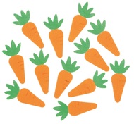 Felt Carrots w/Sticker 5,5 cm, 12 pcs