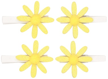 Glitter Yellow Flowers on Peg 5 cm, 4 pcs in polybag