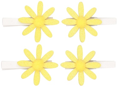 Glitter Yellow Flowers on Peg 5 cm, 4 pcs in polybag
