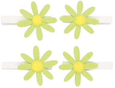 Glitter Green Flowers on Peg 5 cm, 4 pcs in polybag