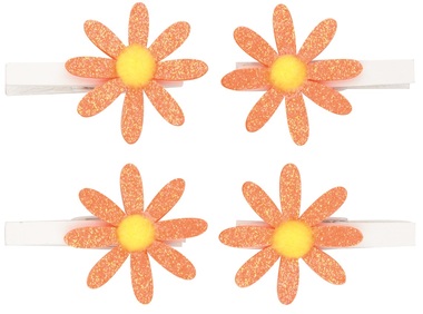 Glitter Orange Flowers on Peg 5 cm, 4 pcs in polybag