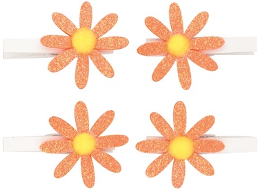 Glitter Orange Flowers on Peg 5 cm, 4 pcs in polybag