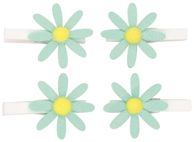 Glitter Turquois Flowers on Peg 5 cm, 4 pcs in polybag