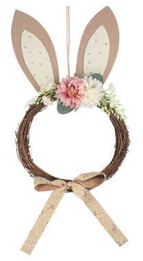 Wreath with Felt Ears and Bow 23 x 42 cm, Brown