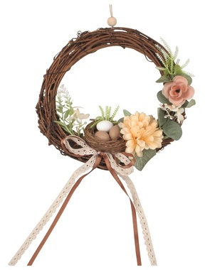 Wreath with Deco and Nest 20 cm, Brown Ribbon
