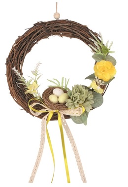 Wreath with Deco and Nest 20 cm, Yellow Ribbon