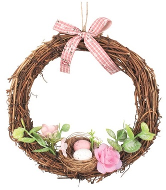 Wreath with Nest and Pink Bow 20 cm