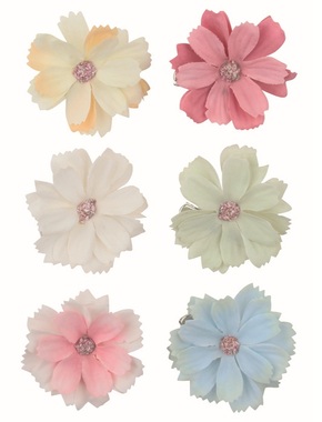 Decorative Flowers 4.5 x 1 x 4.5 cm on a clip, 6 pcs