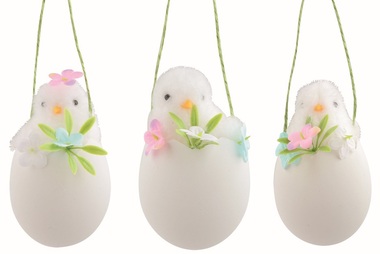 Chicken white in a Shell with Deco 6 x 11 x 6 cm for hanging