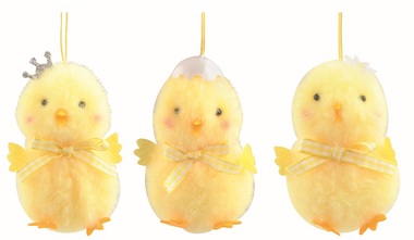 Chicken with Deco on the Head yellow 6.5 x 9 x 6 cm for hanging