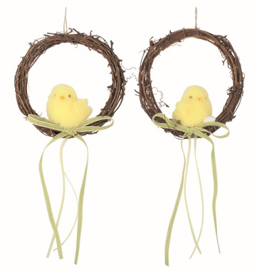 Easter Wreath Chicken with Egg and Bow 15 x 15 x 5,5 cm + ribbon for hanging
