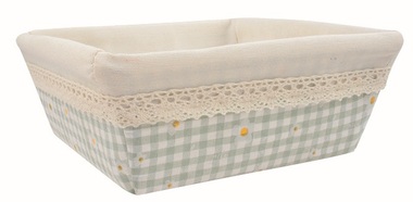 Fabric Basket turquoise blue with Flowers 13 x 5 x 13 cm