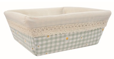 Fabric Basket turquoise blue with Flowers 19 x 7 x 19 cm