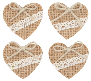 Jute Heart with Double-sided Sticker 4,5 cm, 4 pcs