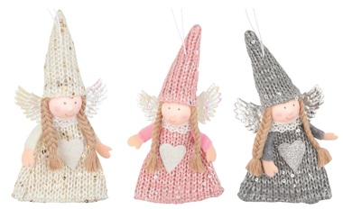Hanging Knitted Angel w/Pointed Hat 14 cm, Assorted