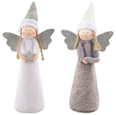 Standing Plush Angel 20 cm, White and Grey