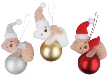 Teddy Bear on Christmas Ball Hanging 14 cm