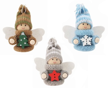 Angel with wooden decor 7 x 7.5 x 3 cm for hanging