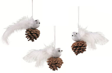 Bird on a Pine Cone silver 13 x 8 x 5 cm for hanging