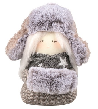 Standing Girl with Hat 15 x 22 x 12 cm, Grey
