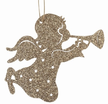 Wooden Angel Gold with Glitter 11.5 x 10 x 0.3 cm for hanging