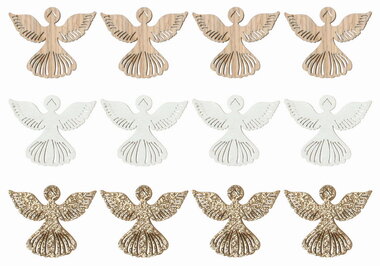 Wooden Angel mix colors 4 x 3 x 0.3 cm, 12 pcs in a bag