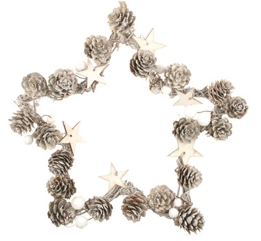Wreath Star-shaped, with Cones, White, 17 cm
