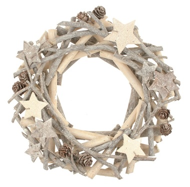 Wreath, White, Wooden, 22 cm