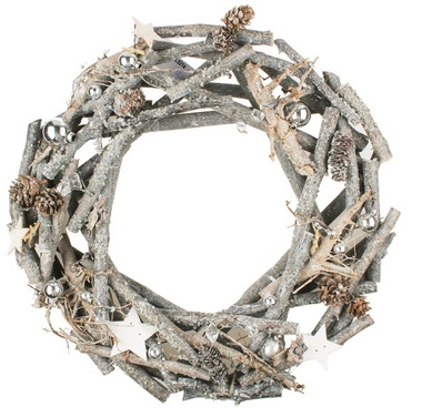 Wreath, Grey, Wooden, 29 cm