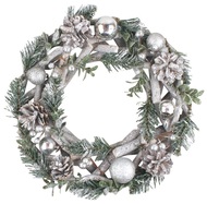 Wooden wreath with cones and silver decorations 30 cm 