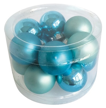 Glass Balls 2,5 cm, set of 12 pcs Turquois