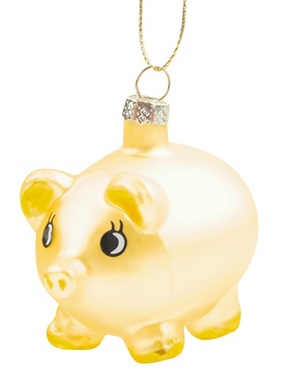 Hanging Glass Bauble Pig 6 cm Gold