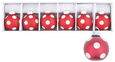 Glass Christmas Balls 4 cm, set of 6 pcs Red Dotted
